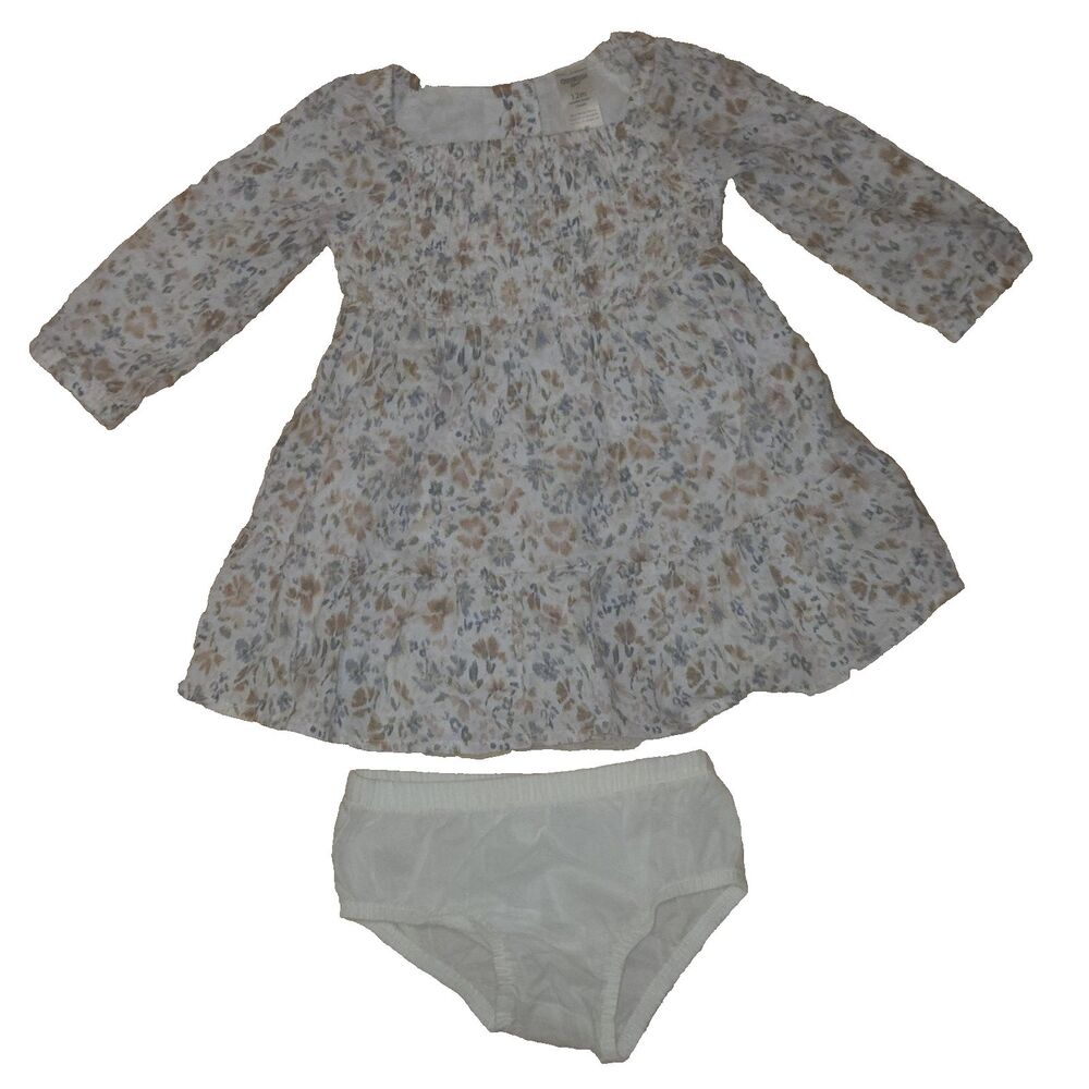 OshKosh B’gosh Smocked Floral Dress Floral Long Sleeve 2 Piece 12 Months NWOT